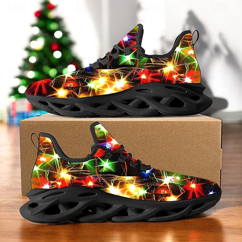 Men's Festive Christmas LED Light-Up Print Sneakers  – Vibrant Holiday Glow Design with Black Sole