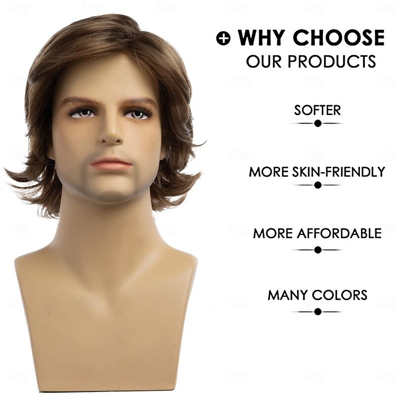 Mens Wigs Short Natural Layered Fluffy Wigs Synthetic Cosplay Halloween Hair Wigs for Males3