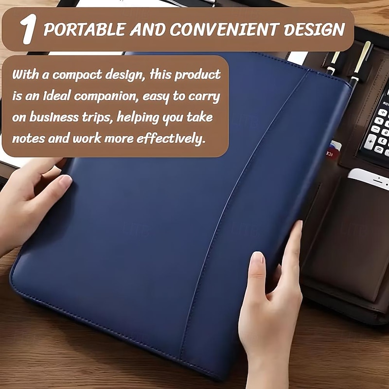 Business Bag Vegan Leather Business Portfolio with Zipper Padfolio All-in-One. Smartest Protective Tablet Sleeve, Presentation Slot, Calculator, Card Storage, Writing Pad2