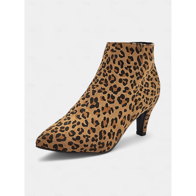 Women's Leopard Print Ankle Boots with Pointed Toe and Stiletto Heel - Trendy Animal Print Booties for Fall & Winter4