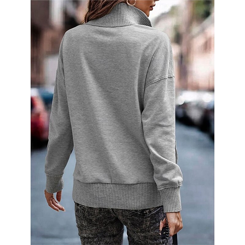 Women's Sweatshirt Casual Plain Street Dailywear Turtleneck Buttons Long Sleeve White Pink Gray Fall Winter2