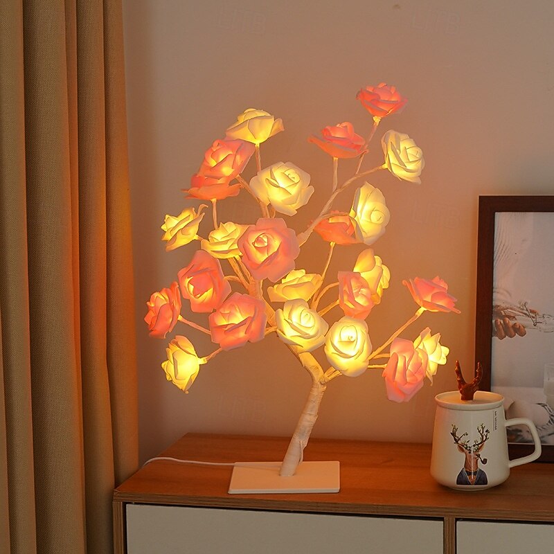 LED Rose Tree Lamp Valentine's Day Desk Lamp Wedding Birthday Party Home Bedroom Night Light USB Powered Removable Valentine's Day Decoration Night Light