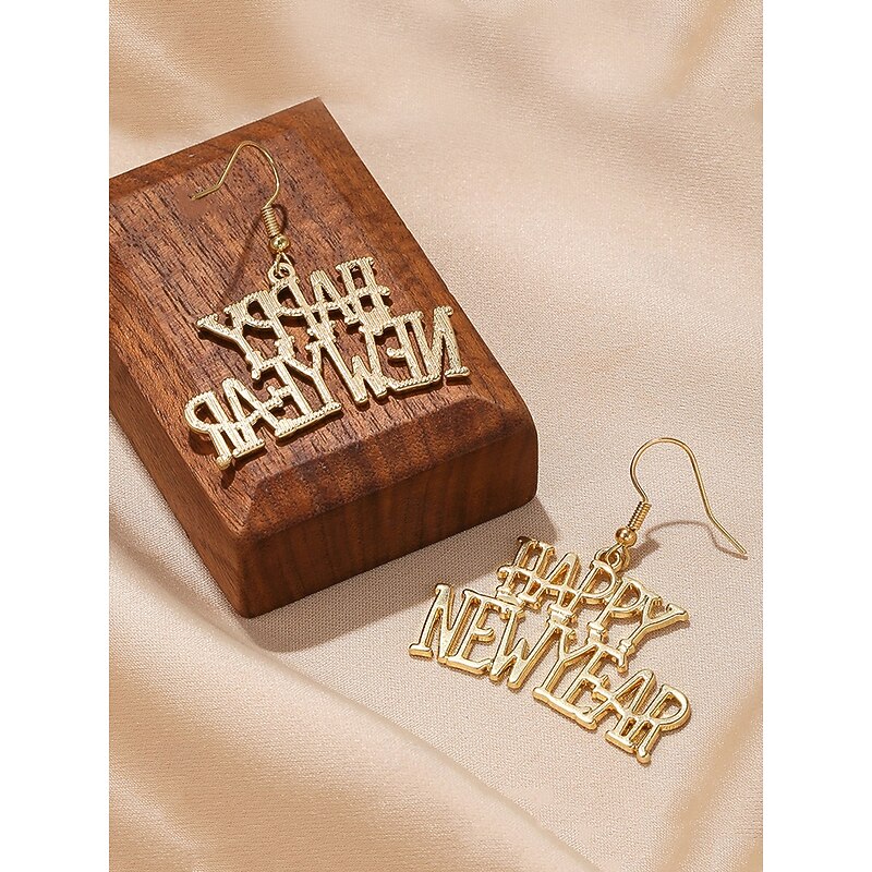 Women's Elegant Alloy Earrings with Happy New Year Lettering - Perfect for New Year's Eve Parties3