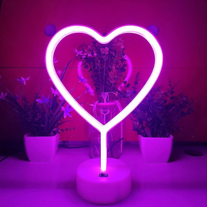 LED Heart Neon Sign Night Light, Pink Heart Shape Decor with Holder Base, Perfect for Christmas, Birthday, Kids Room, Living Room, Wedding, & Party Decor2