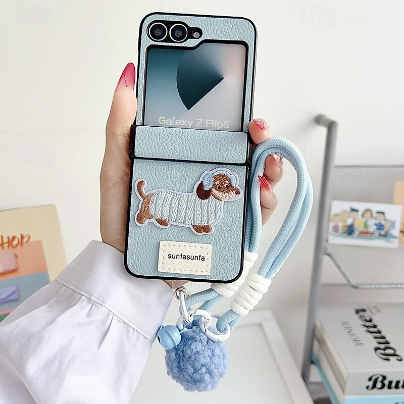 Phone Case For Z Flip 6 Z Flip 5 Z Flip 4 Z Flip 3 Back Cover with Wrist Strap Shockproof Retro TPU PU Leather3