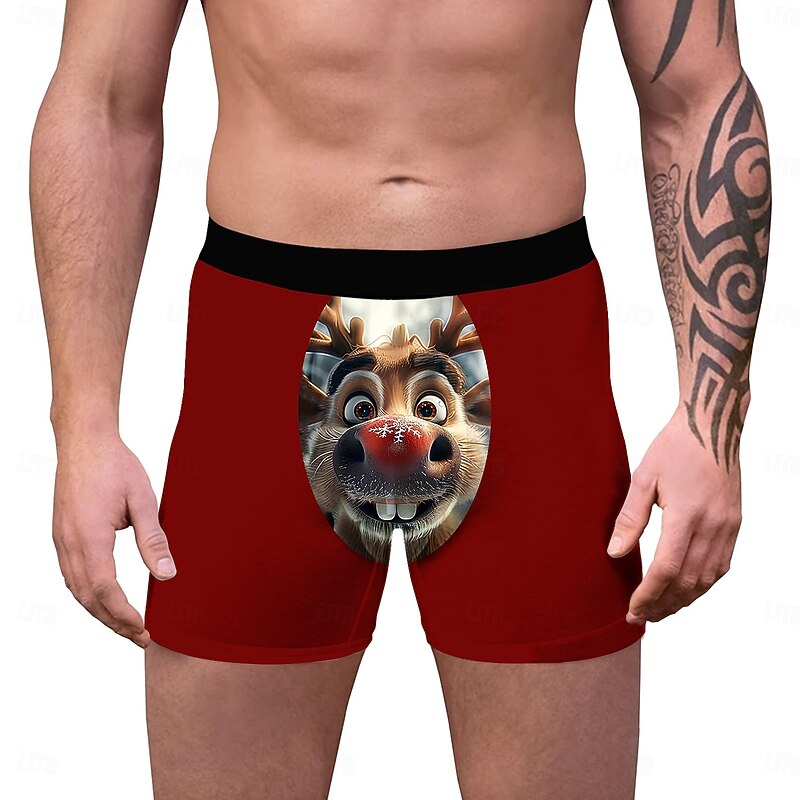 Reindeer Christmas Pajamas Boxer Briefs Underwear Christmas Gift Men's Funny Christmas Pattern Adults Christmas New Year Christmas Eve Christmas Party