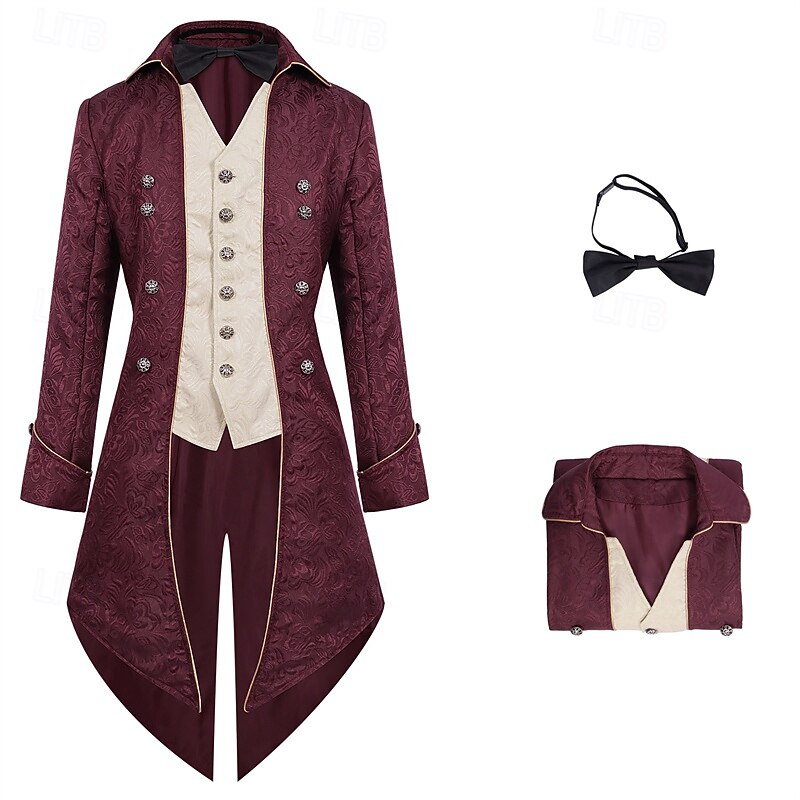 Punk & Gothic Medieval Renaissance Coat Jacket Tailcoat Prince Nobleman Fancy Dress Men's Royal Steampunk Halloween Masquerade Event / Party Masquerade Adults' Coat2
