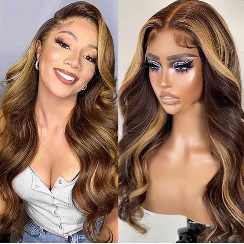 Human Hair 13x4 Lace Front Wig Free Part Brazilian Hair Body Wave Light Brown Multi-color Wig 150% Density with Baby Hair Glueless Pre-Plucked For wigs for black women Long Human Hair Lace Wig4
