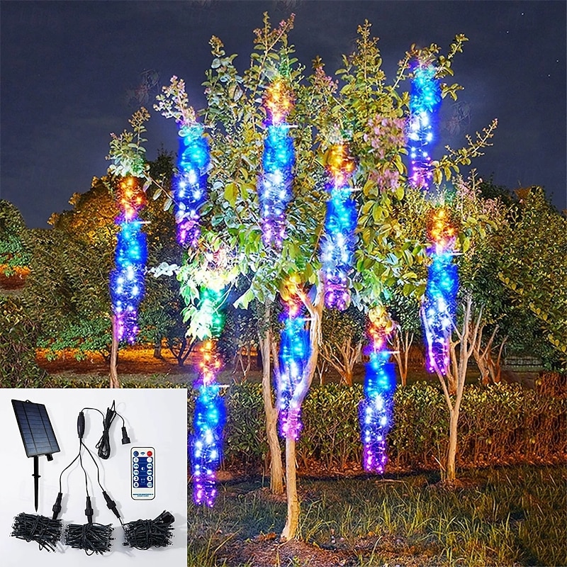 3-in-1 Solar LED Meteor Shower Rain Lights, Waterproof Icicle Firecracker Fairy Lights for Garden & Christmas2