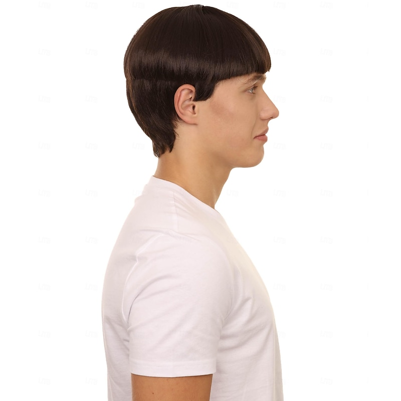 Adult Men's 9 Inch Halloween Retro Bowl Cut Wig  Brown Colors, Soft Synthetic Hair for Festivals Anime Parties Flame-Retardant Synthetic Fiber4