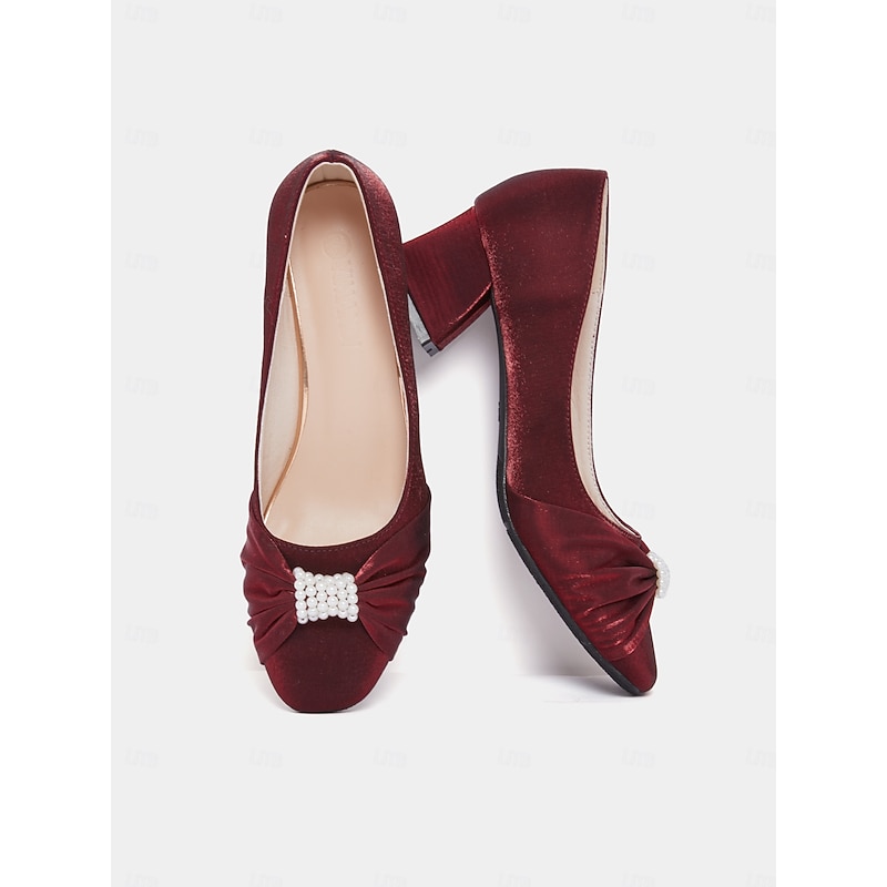 Women's Elegant Pearl-Embellished Block Heel Pumps – Perfect for Weddings, Formal Events, and Evening Wear 5