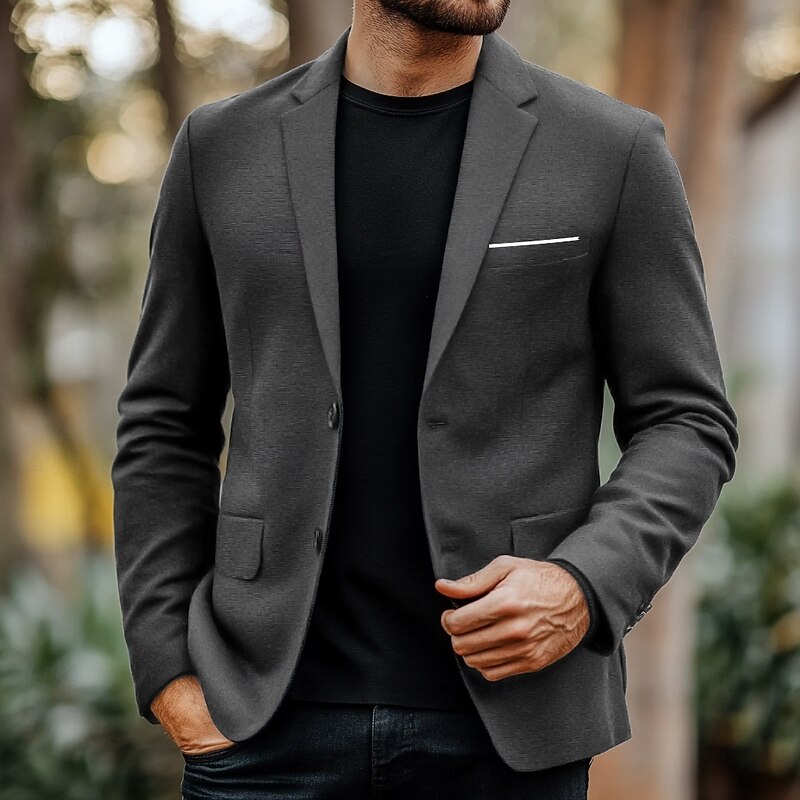 Men's Blazer Jacket Formal Wedding Guest Casual Daily Fashion Casual All Seasons Polyester Cotton Blend Solid Colored Basic Single Breasted One-button Blazer Dark Grey - Main Image