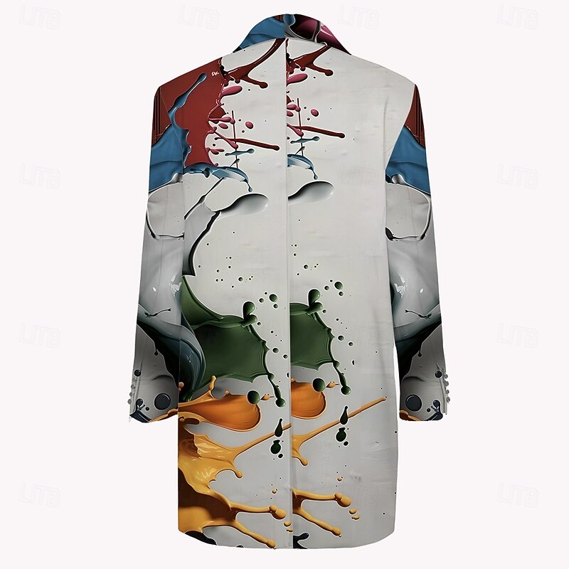 Men's Colorful Winter Coat Fleece Jacket Overcoat Thermal Comfortable Artistic Casual Outdoor Street Daily Wear 3D Print Buttons Front Pocket Winter Turndown Long Sleeve Multi Color2