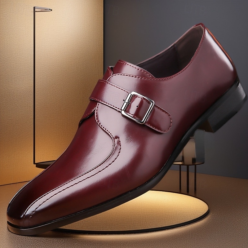 Men's Classic Tan Monk Strap Shoes – Faux Leather Dress Shoes with Polished Finish, Perfect for Formal Events and Business Wear