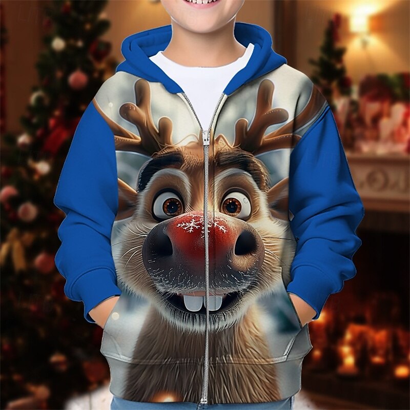 Boys 3D Graphic Deer Christmas Hoodie Hoodie Coat Long Sleeve Spring Fall Fashion Streetwear Kids 4-12 Years Hooded Outdoor Casual Daily Regular Fit2