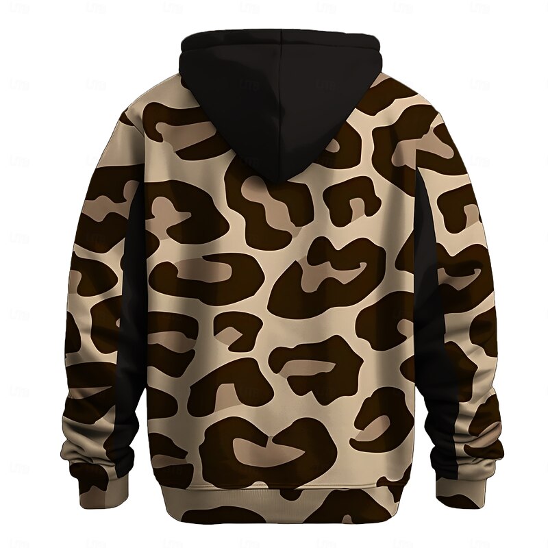 Men's Leopard Print Camo / Camouflage Hoodies Sweatshirt Fashion Cool Long Sleeve Crew Neck Hunting Brown Drawstring Fall Winter Designer2