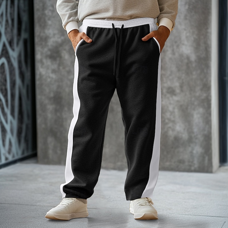 Men's Sweatpants Joggers Wide Leg Sweatpants Trousers Pocket Drawstring Elastic Waist Color Block Comfort Breathable Outdoor Daily Going out Fashion Casual Black Light Grey