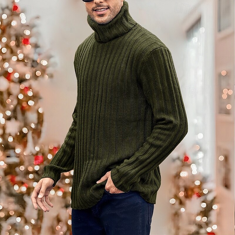 Men's Turtleneck Sweater Pullover Sweater Jumper Ribbed Knit Regular Knitted Slim Fit Plain Turtleneck Modern Contemporary Work Daily Wear Clothing Apparel Winter Spring &  Fall Black Blue M L XL