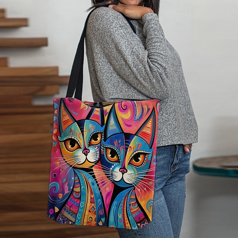 Women's Colorful Cat Art Tote Bag - Vibrant and Stylish Eco-Friendly Shoulder Bag for Everyday Use3