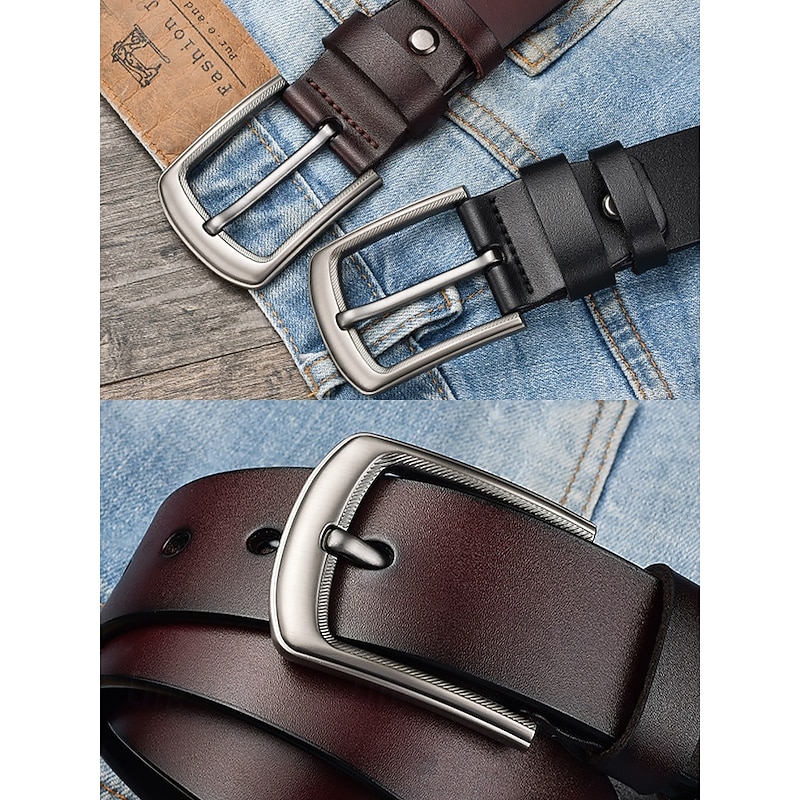 Men's Classic Leather Belt – Durable Brown and Black Belt with Metal Buckle for Casual and Formal Wear3