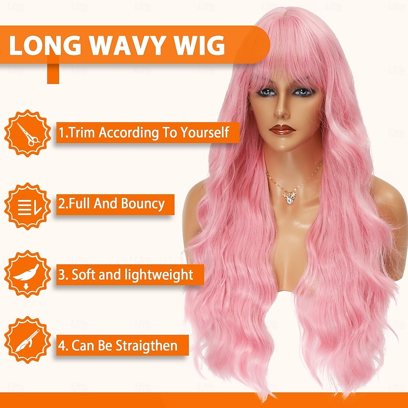 Wig With Bangs Curly Wigs for Women Long Wavy Wig Synthetic Colorful Wig for Party Cosplay Daily Use3