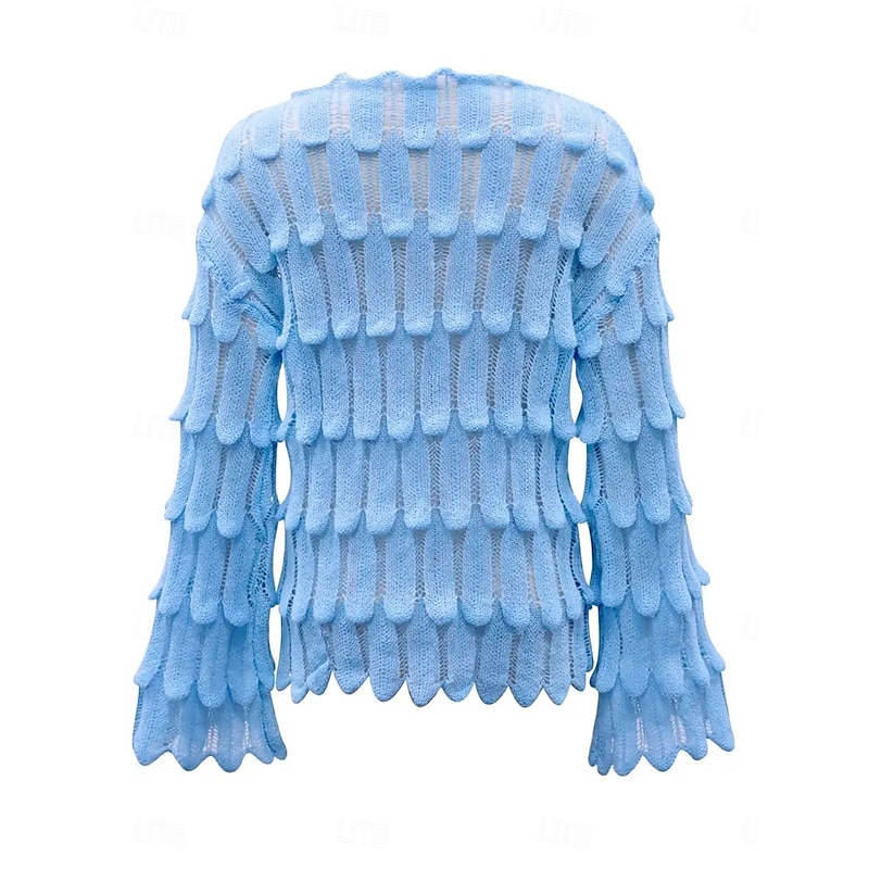 Women's Sweater Casual Soft Pure Color Ribbed Crew Neck Knitted Long Sleeve Regular Tops Knit Outdoor Daily Weekend Blue Fall Winter2