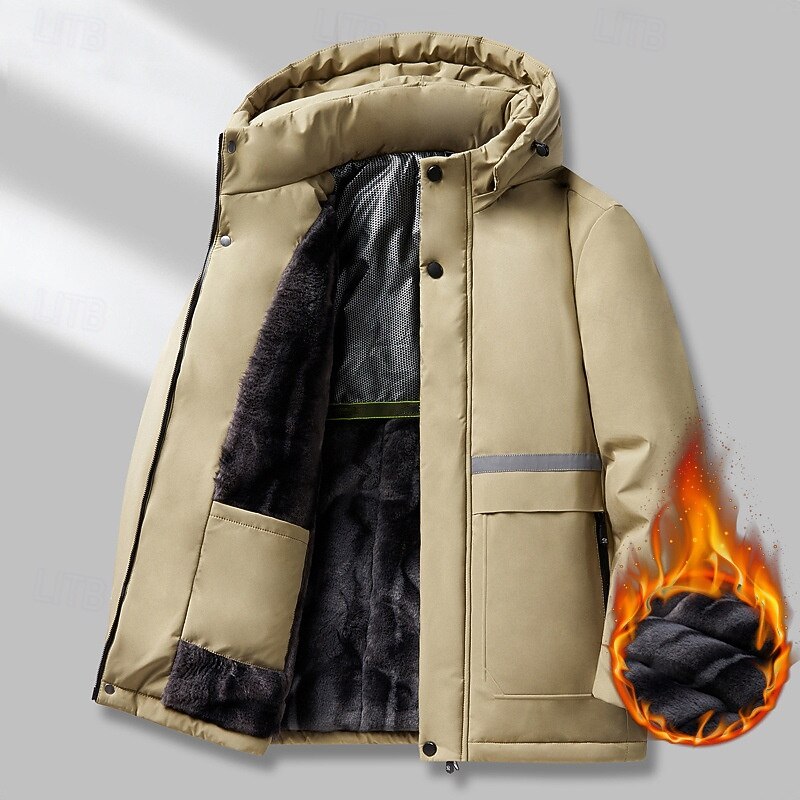 Men's Hiking Jacket Winter Outdoor Thermal Warm Fleece Lining Windproof Windbreaker Jacket Traveling Black Khaki Dark Blue