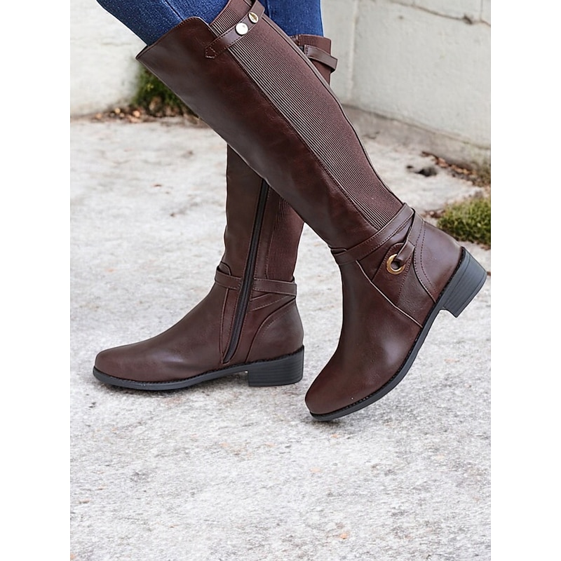 Women's Brown Knee-High Riding Boots with Buckle Detail and Side Zipper – Stylish Equestrian-Inspired Footwear4