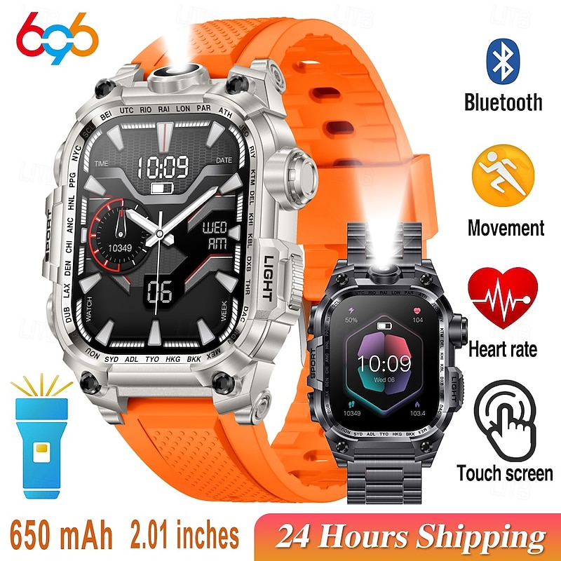 696 i121 Smart Watch 2.01 inch Smart Band Fitness Bracelet Bluetooth Pedometer Call Reminder Sleep Tracker Compatible with Android iOS Men Hands-Free Calls Message Reminder IPX-0 46mm Watch Case
