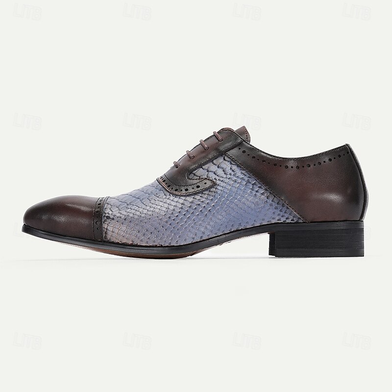 Men's Premium Cowhide Leather Dress Shoes – Genuine Crocodile Embossed Oxford with Classic Lace-Up Design for Formal Events3