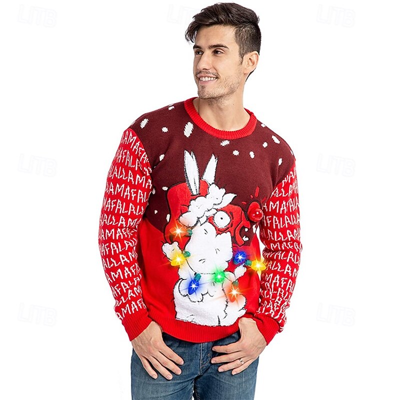 Santa Claus Ugly Christmas Sweater Pullover Jumper Men's Christmas Novelty Funny Knitted Light Up Pattern Adults Christmas New Year Christmas Eve Christmas Party Top3