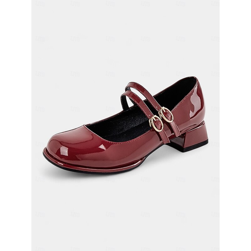 Women's Vintage Double Strap Mary Jane Shoes, Patent Leather Block Heels with Buckle Detail, Perfect for Retro Style and Casual Occasions4