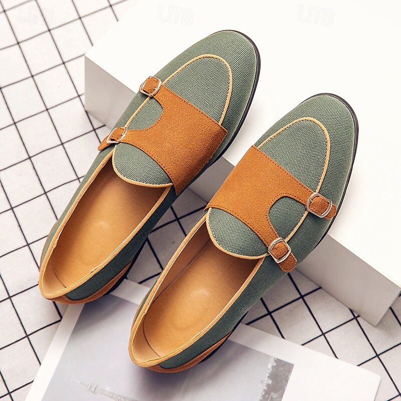 Men's Loafers & Slip-Ons Penny Loafers Suede Nylon Comfortable Slip Resistant Loafer Buckle White Green Color Block2