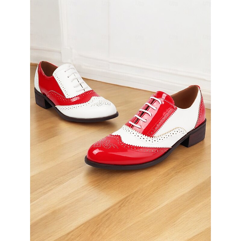 Women's Tri-Color Brogue Oxford Shoes with Wingtip Design and Low Heel - Vintage Formal Footwear for Office and Special Occasions 5