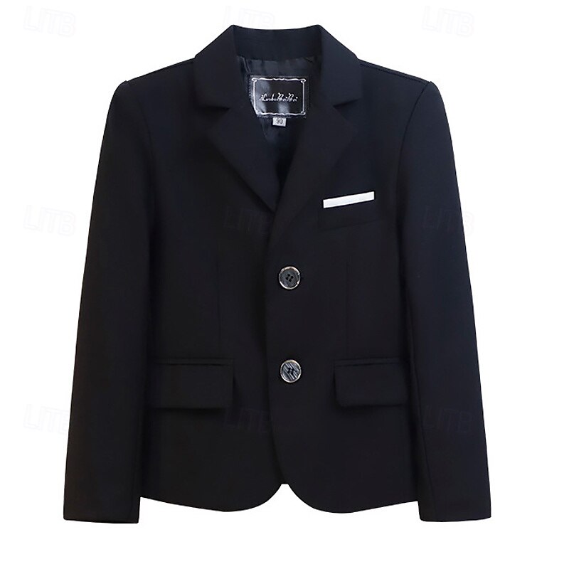 Kids Boys' Valentines Blazer Outerwear Plaid Long Sleeve Pocket Coat Formal Fashion Cool 19176 Black 19176 Navy Blue 21202 Black Spring Fall 4-12 Years