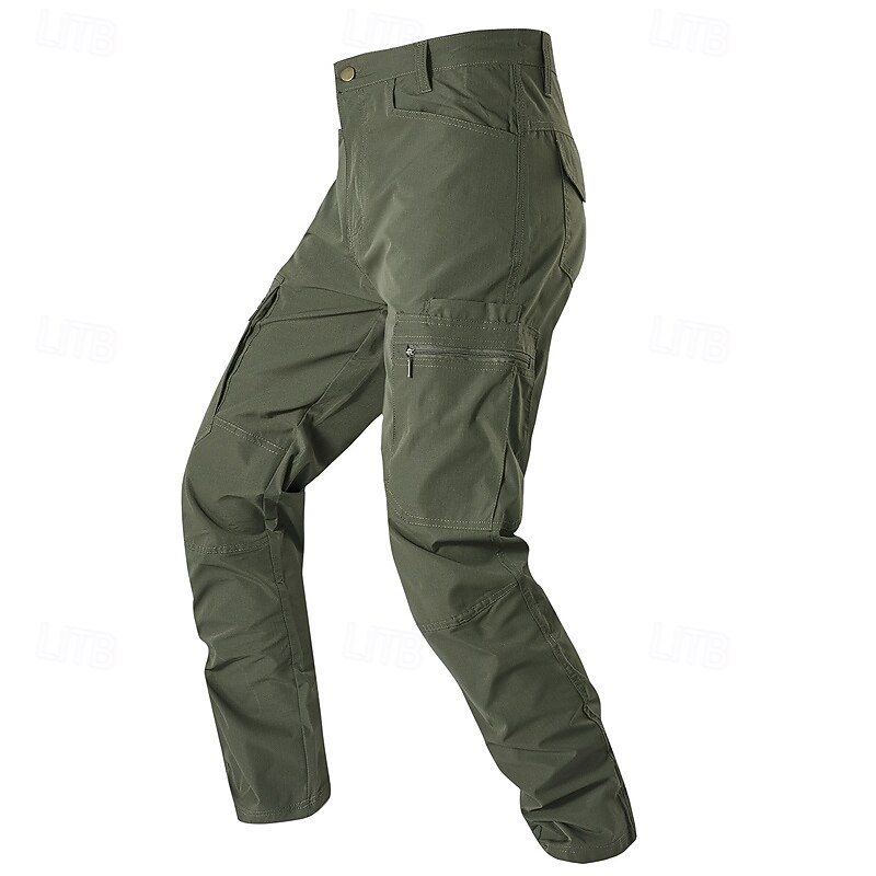 Men's Cargo Pants Tactical Pants Trousers Elastic Waist Multi Pocket Straight Leg Plain Waterproof Quick Dry Full Length Outdoor Casual Daily Fashion Streetwear Black Green
