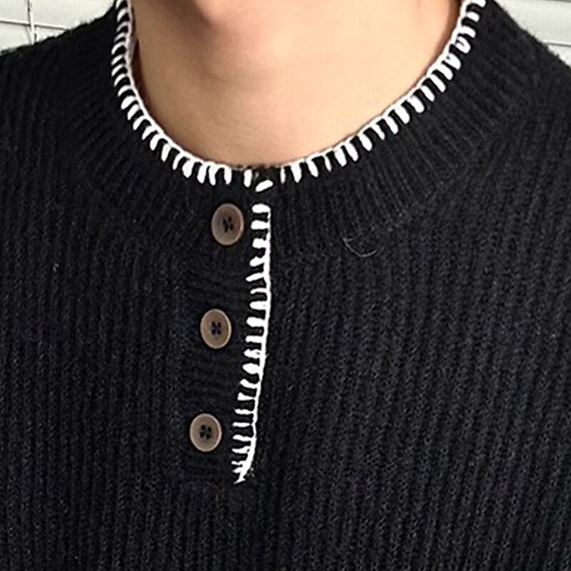 Men's Sweater Pullover Sweater Jumper Fair Isle Sweater Fall Sweater Casual Sweater Ribbed Knit Buttons Color Block Henley Knitwear Daily Home Office / Career Clothing Apparel Drop Shoulder Winter2