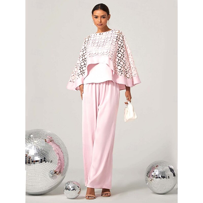 Women's Two-Piece Set Cape Top Cutouts High Waist Wide-Leg Trousers Light Pink Elegant Party Formal Spring Summer Outfit S M L XL XXL2