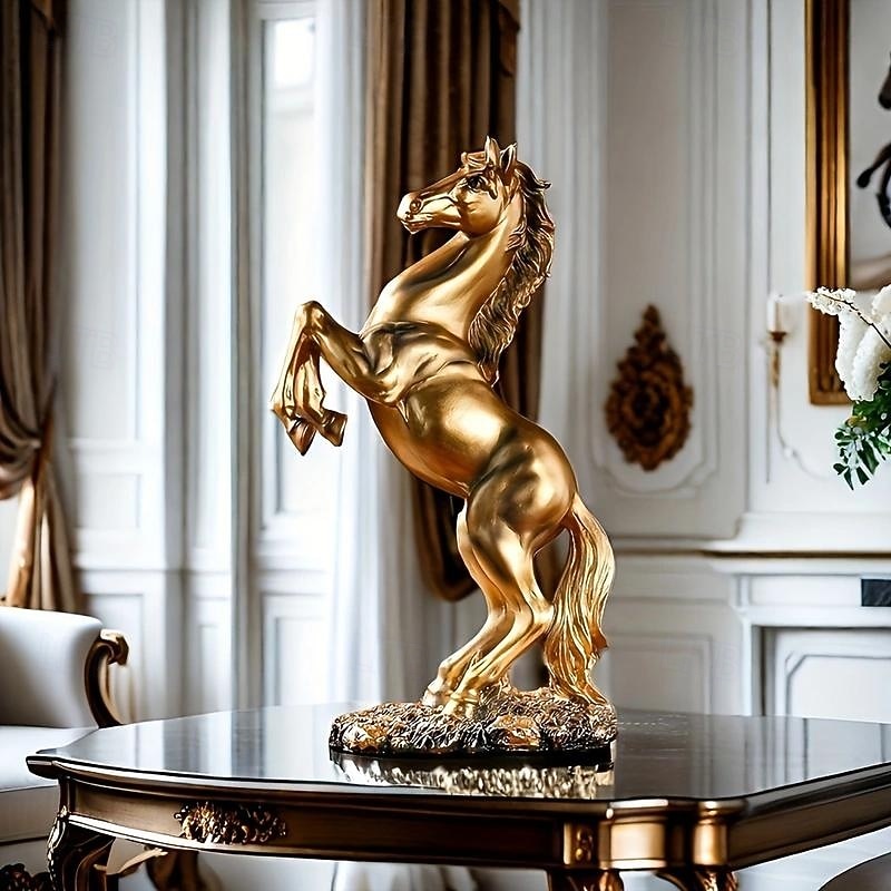 Elegant Resin Horse Statues, A Set of Three Majestic Horses in Black, White, and Golden, Perfect for Home Decor, Suitable for Entryways, Bar Carts, Living Rooms, and Offices3