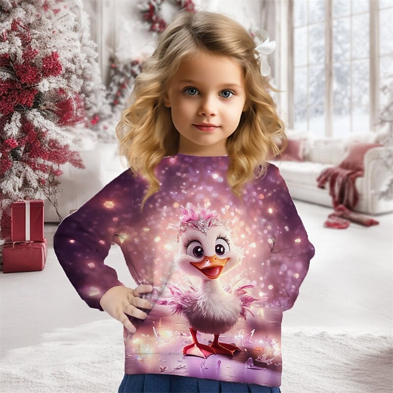 Girls' 3D Graphic Animal Sweatshirt Long Sleeve Spring Fall Fashion Basic Kids 4-12 Years Crew Neck Outdoor Casual Daily Regular Fit