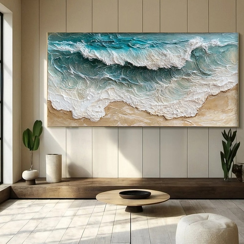 Blue Ocean Oil Painting hand painted 3D Textured Painting on Canvas Blue ocean Minimalist Painting Sea Wave Painting Wabi-Sabi Wall Art Morden Art Bedroom Wall Decor Fashion Art2