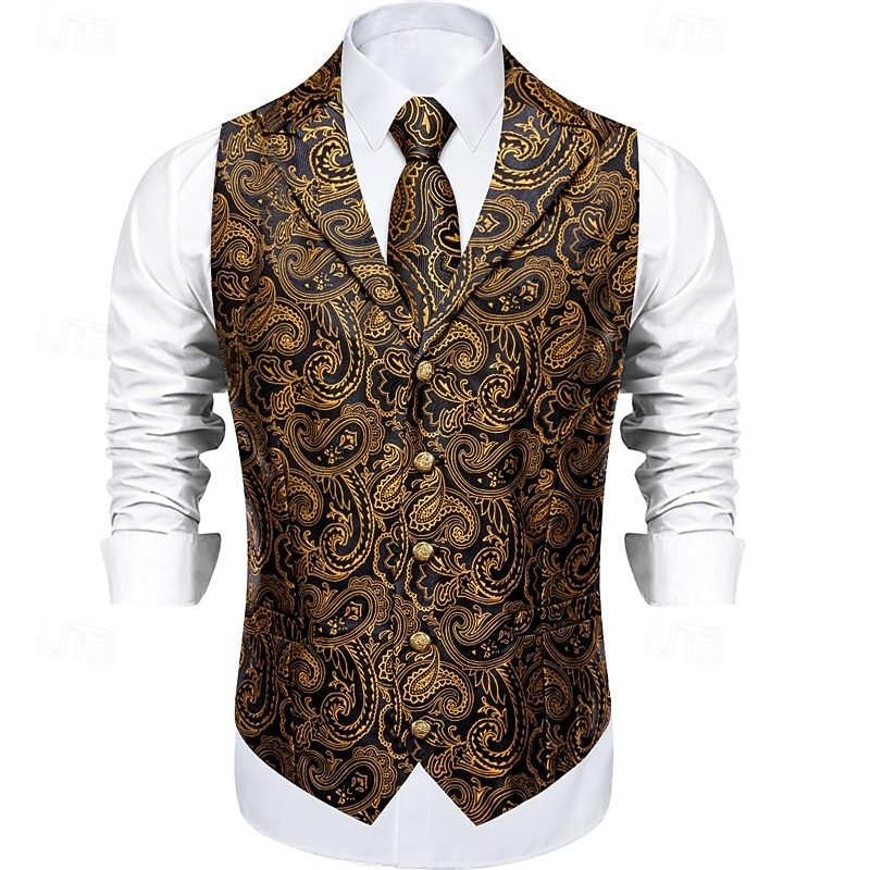 Retro Vintage Roaring 20s 1920s Outfits Waistcoat Accessories Set Gentleman Gangster Paisley Jacquard Fancy Dress Men's Carnival Costume 7 PCS Christmas Halloween Carnival Masquerade Cocktail Party3