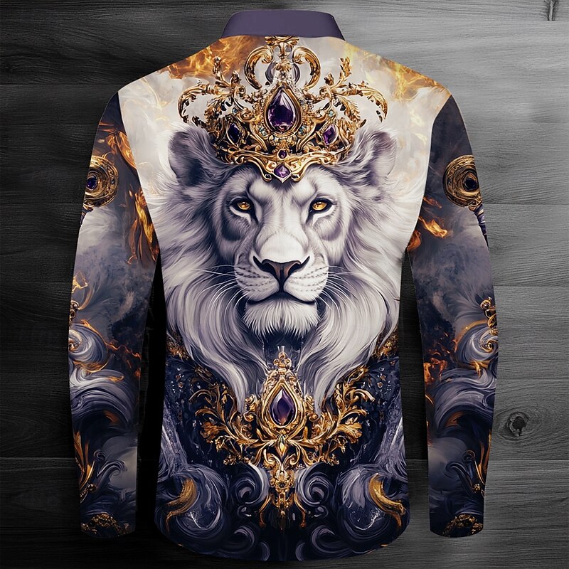 Men's Tiger Tiaras & Crowns Button Up Shirt Long Sleeve Fashion Casual Party Evening Wear Street Daily Fall Winter Spring & Summer Shirt Collar Button Up 3D Print White2