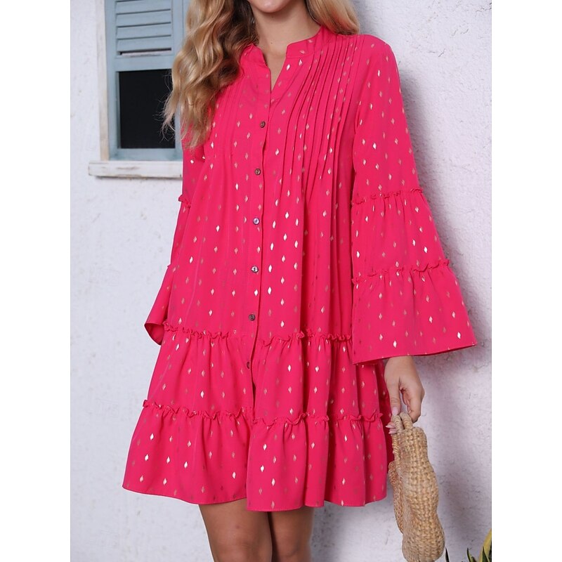 Women's Geometric Stand Collar Mini Dress Long Sleeve Summer Spring3
