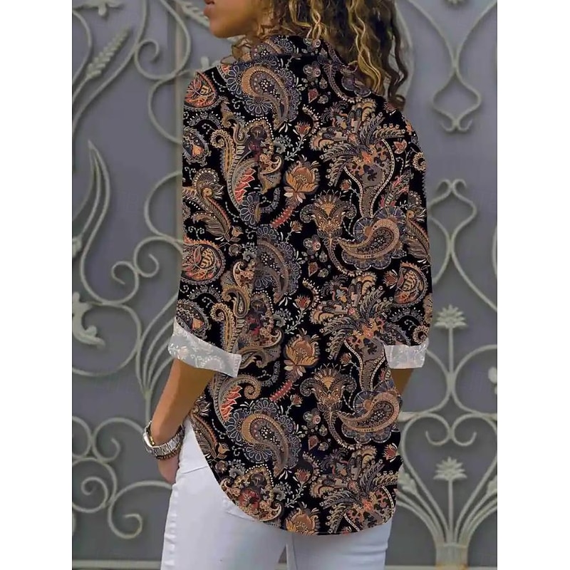 Women's Shirt Button Down Tunic Shirt Collar Long Sleeve Floral Graphic Casual Regular Tops Work Daily s Print Brown Spring Fall Winter2