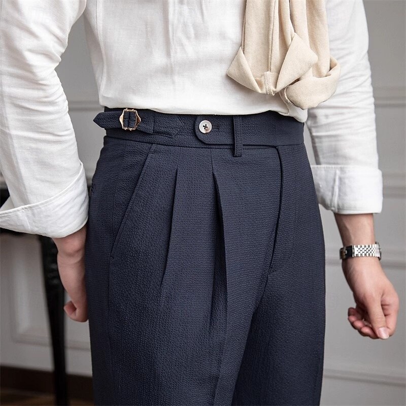 Men's Graduation Dress Pants Naples Trousers Trousers Chinos Buttons Pocket Solid Color Comfort Formal Party Work Fashion Classic Style Black Dark Blue Micro-elastic