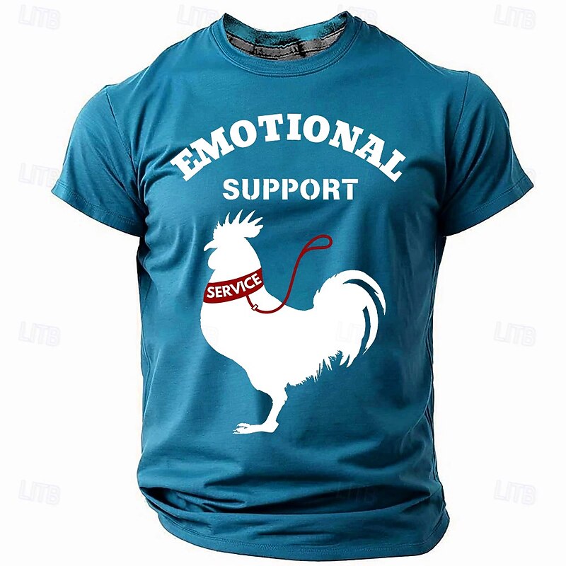 Men's Short Sleeve T-Shirt Emotional Support Service Rooster Funny Graphic Tee