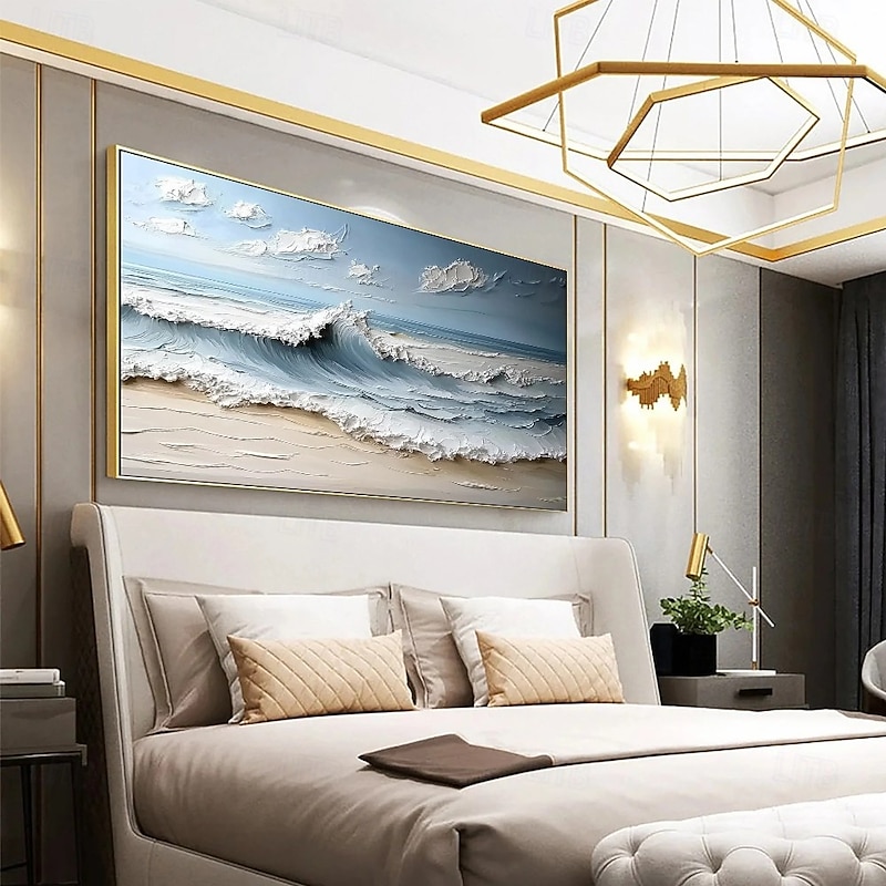 Blue Ocean Oil Painting hand painted 3D Textured Painting on Canvas Blue ocean Minimalist Painting Sea Wave Painting Wabi-Sabi Wall Art Morden Art Bedroom Wall Decor Fashion Art4