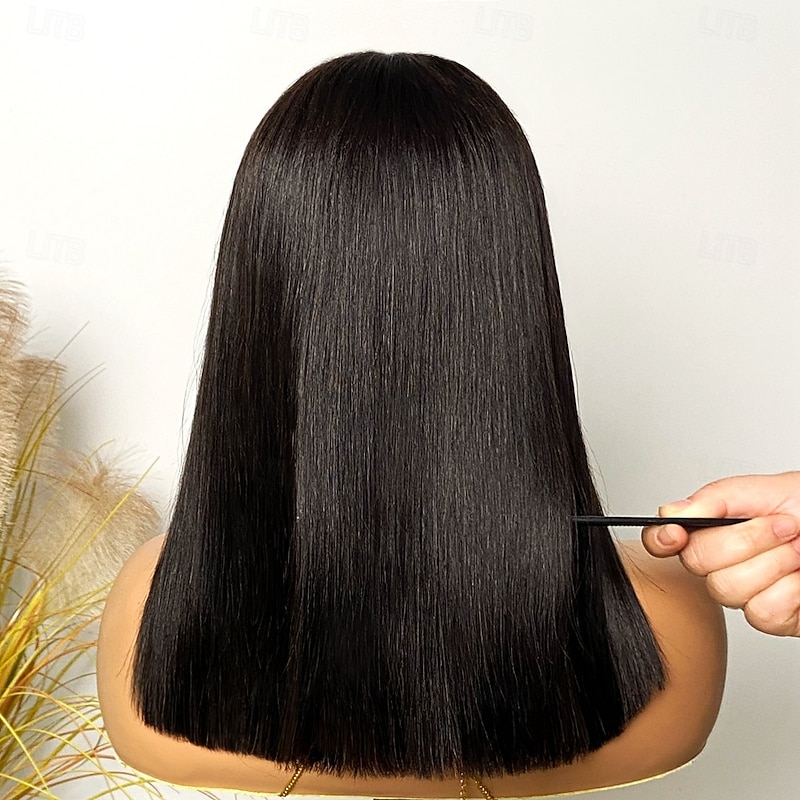 2x6 Natural Color Short BOBO Lace Wig Brazilian Human Hair WIg 180% Density 8-14Inch For Black Women2