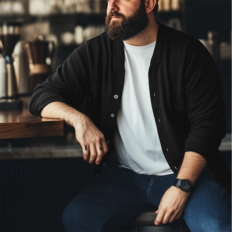 Men's Cardigan Sweater Cropped  Sweater Knit Sweater Ribbed Knit Regular Button Up Pocket Solid Color V Neck Fashion Classic Vacation Daily Wear Clothing Apparel Fall & Winter Wine Red Black S M L3